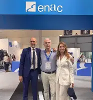 Rimini, 27 agosto 2025. Il direttore generale Enac Alexander D'Orsogna, il presidente Pierluigi Di Palma ed il consigliere di amministrazione Benedetta Fiorini allo stand durante la 46esima edizione del Meeting