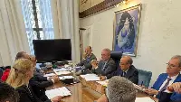 Roma, 19 novembre 2025. Un momento dell'incontro tra il ministro delle Imprese e del Made in Italy ed Autorità delegata per le Politiche spaziali ed aerospaziali, Adolfo Urso, ed il direttore generale dell’Esa, Josef Aschbacher, insieme al presidente Asi Teodoro Valente