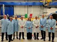 L'Aquila, 28 agosto 2026. Il sottosegretario alla Difesa Isabella Rauti, in visita allo stabilimento di Thales Alenia Space