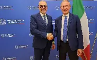 From left: the general director of ESA, Josef Aschbacher, and the Italian Minister of Enterprises and Made in Italy, and Authority for the space and aerospace policies, Adolfo Urso