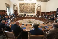 Riunione del primo consiglio dei ministri del Governo Meloni a Palazzo Chigi, 23/10/2022 - La sala del consiglio dei ministri