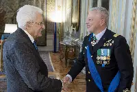 Palazzo del Quirinale, 12/05/2025 (II mandato) Il presidente Sergio Mattarella accoglie il generale Squadra Aerea Antonio Conserva, capo di Stato Maggiore dell’Aeronautica subentrante