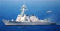 USS Preble American destroyer with embarked helicopter