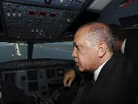 Turkish president Erdogan inside a plane