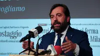 Regione Sardegna, Cagliari 21 luglio 2023. Assessore regionale dei Trasporti, Antonio Moro, nel suo intervento al convegno “Liberi di volare – La continuità territoriale che vogliamo”