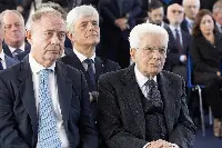 Roma, 07/10/2025 (II mandato) Il presidente della Repubblica Sergio Mattarella ed il ministro Adolfo Urso (Mimit) alla cerimonia di inaugurazione della Space Smart Factory di Thales Alenia Space Italia