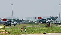Two of the 36 Indian MiG-21 Bison fighter aircraft decommissioned during a ceremony in Chandigarh on September 26, 2025