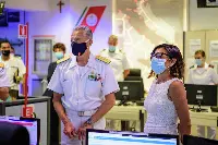 155esimo anniversario dell’istituzione del Corpo delle Capitanerie di porto, 20 luglio 2020, la visita del ministro Infrastrutture e trasporti Paola De Micheli alla sede del Comando generale, accolta dall’ammiraglio ispettore Capo Giovanni Pettorino