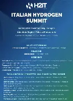 Locandina dell'evento "Italian Hydrogen Summit", l’appuntamento annuale promosso da H2IT, Associazione italiana idrogeno, che si svolge mercoledì 26 novembre 2025, alle ore 15, presso la Sala della Regina della Camera dei deputati