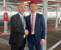 Bari, 23 luglio 2026. Da sinistra: Antonio Maria Vasile, presidente di AdP, ed Andrea Grassi, ad Apcoa, all'inaugurazione dell'area parcheggio P3 all'aeroporto "Karol Wojtyla" su due livelli per un totale di 611 posti auto