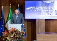 Roma, 4 giugno 2025 - Il ministro della Difesa Guido Crosetto, durante il suo intervento alla cerimonia di insediamento dell'ammiraglio di Squadra Giacinto Ottaviani nuovo direttore nazionale degli armamenti svoltasi a Palazzo Guidoni