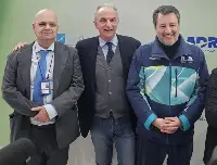 Roma, 27 febbraio 2026. Gaetano Intrieri, ad Aeroitalia, Pierluigi Di Palma, presidente Enac e Matteo Salvini, ministro Infrastrutture e trasporti