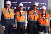 Roma, 8 luglio 2025. Josef Aschbacher, direttore generale dell'agenzia spaziale europea (Esa), Teodoro Valente, presidente Agenzia spaziale italiana (ASI), Giampiero Di Paolo, ad Thales Alenia Space Italia, Simonetta Cheli, direttore Osservazione della Terra Esa e responsabile di Esrin