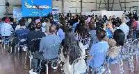 Roma, 10 maggio 2025. Open Day Urbe Aero: Gaetano Intrieri, ad di Aeroitalia, al microfono e vicino Lorenzo Mezzadri accountable manager della scuola