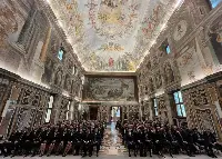 Roma, 23 marzo 2026. Il Santo Padre Leone XIV ha ricevuto in udienza pubblica nel Palazzo Apostolico Vaticano una delegazione di circa 200 persone di ITA Airways guidata dal presidente Sandro Pappalardo e comprendente alcuni rappresentanti del Gruppo Lufthansa