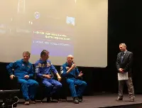 I tre astronauti italiani presenti per commentare la missione 'Futura' con a bordo Samantha Cristoforetti: Roberto Vittori, Paolo Nespoli e Luca Parmitano (foto AMI)