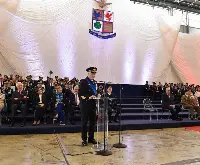 Roma-Ciampino, 15 maggio 2025. Il generale di Squadra Aerea Antonio Conserva nuovo capo di Stato Maggiore dell'Aeronautica militare italiana durante il suo discorso di insediamento