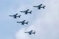 Istrana (Treviso), 5 aprile 2024. Decollo di una formazione di AMX che dopo una missione di addestramento si sono ricongiunti in volo con un Tornado, un Eurofighter ed un F-35 per salutare l'AMX in pensione dopo 35 anni di attività