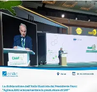Enac: il presidente Pierluigi Di Palma durante la sua dichiarazione nel corso della terza conferenza Caaf Icao sui carburanti alternativi svoltasi il 20 novembre 2023 a Dubai