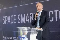 Roma, 07/10/2025 (II mandato) L'intervento di Adolfo Urso, ministro delle Imprese e del Made in ltaly, in occasione della cerimonia di inaugurazione della Space Smart Factory di Thales Alenia Space Italia