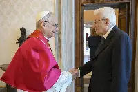 Città del Vaticano, 06/06/2025 (II mandato) Il Presidente Sergio Mattarella con Sua Santità Leone XIV, in occasione della visita ufficiale in Vaticano