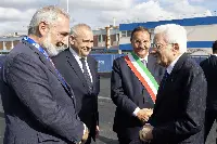 Fiumicino, 31/10/2025. Il capo dello Stato Sergio Mattarella con Francesco Rocca, presidente della Regione Lazio, Lamberto Giannini, prefetto di Roma, Mario Baccini, sindaco di Fiumicino in occasione della cerimonia per il 65esimo anniversario dell’aeroporto “Leonardo Da Vinci” di Roma-Fiumicino