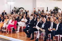 Bari, 27 luglio 2023. Da sinistra: Michele Emiliano (presidente Regione Puglia), Galeazzo Bignami (viceministro Infrastrutture e trasporti), Pierluigi Di Palma (presidente Enac, Ente nazionale aviazione civile) ed Antonio Maria Vasile (presidente di Aeroporti di Puglia) alla presentazione piano strategico AdP 2023-2028