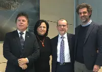 Soaco (Società aeroporto di Comiso): da sinistra Sandro Gambuzza (presidente Sac-Catania), Maria Rita Schembari (sindaco Comiso), Rosario Dibennardo (ad Soaco), Nico Torrisi (ad Sac)
