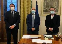 7 aprile 2021 a Roma. Regione Sardegna: incontro tra assessore regionale dei Trasporti, Giorgio Todde, insieme al parlamentare Eugenio Zoffili, ed al viceministro Infrastrutture e mobilità sostenibili, Alessandro Morelli