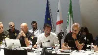 Regione Sardegna: assessore Difesa ambiente, Marco Porcu (al centro) ed il capo Dipartimento protezione civile nazionale Fabrizio Curcio (a destra) in occasione della visita del 18 agosto 2023 per fare il punto sulla campagna antincendio boschivio