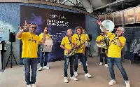 Roma, 26 giugno 2026. ITA Airways, sponsor di Umbria Jazz: il marching band Funk Off in un&rsquo;esibizione itinerante fino all&rsquo;Hangar Lounge del vettore aereo, presso il T1 dell&rsquo;aeroporto "Leonardo da Vinci" di Fiumicino