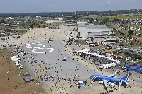 Aereo A-320neo di ITA Airways con la particolare livrea dedicata al centenario AMI visitabile da tantissime persone in fila durante la cerimonia svoltasi a Pratica di Mare dal 16 al 18 giugno 2023