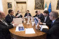 Palazzo Chigi 10/02/2020. Il presidente del Consiglio, Giuseppe Conte, durante il tavolo interministeriale sull'emergenza coronavirus